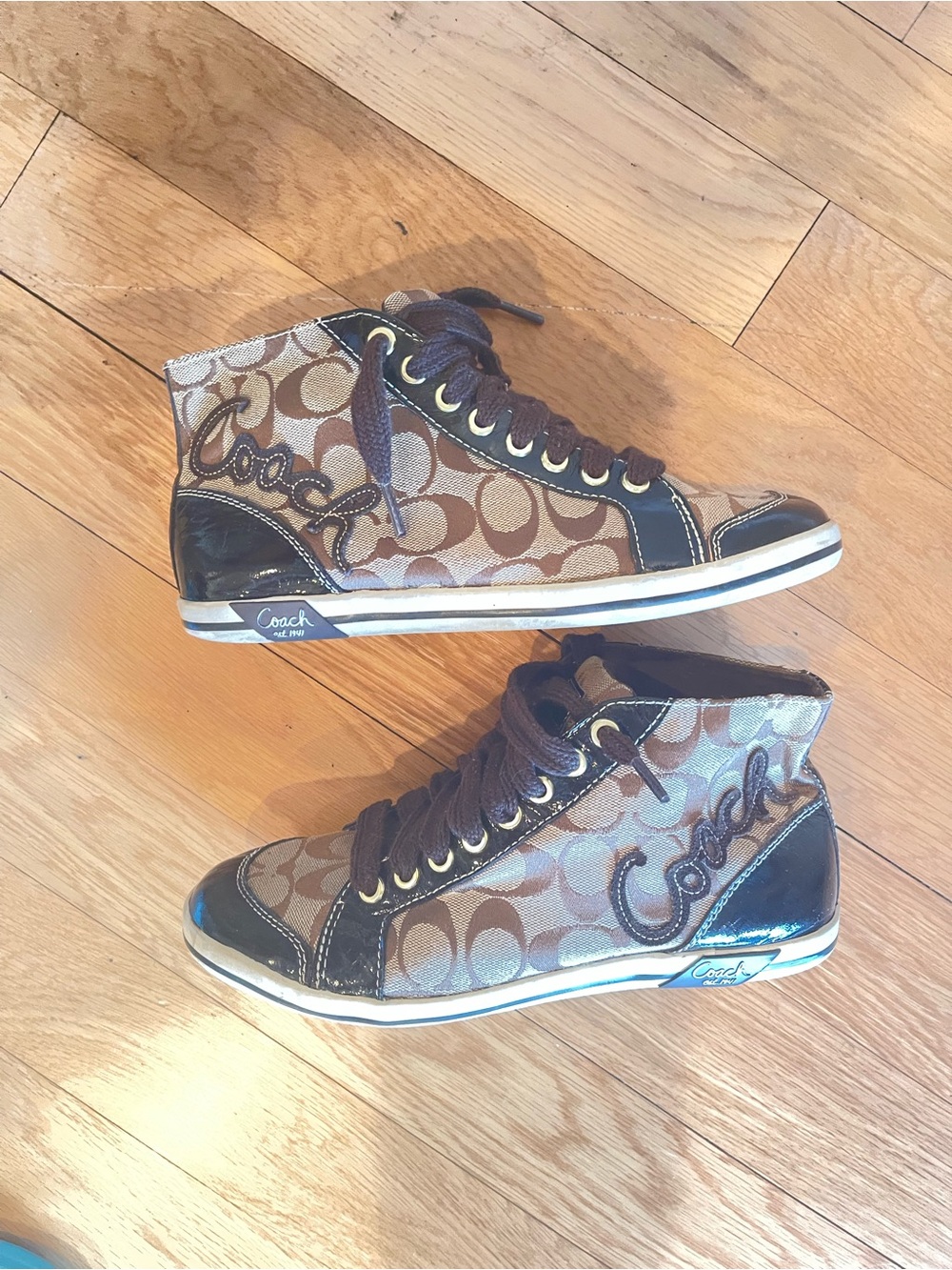 Coach womens Brown Signature High-Top Sneakers with Logo Detail - Picture 7 of 8